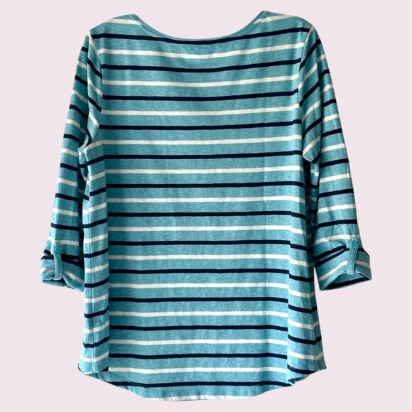 🍁Croft & Barrow 3/4 Sleeves blue/white/navy Stripes Top Blouse Tunics Size L - Picture 2 of 7